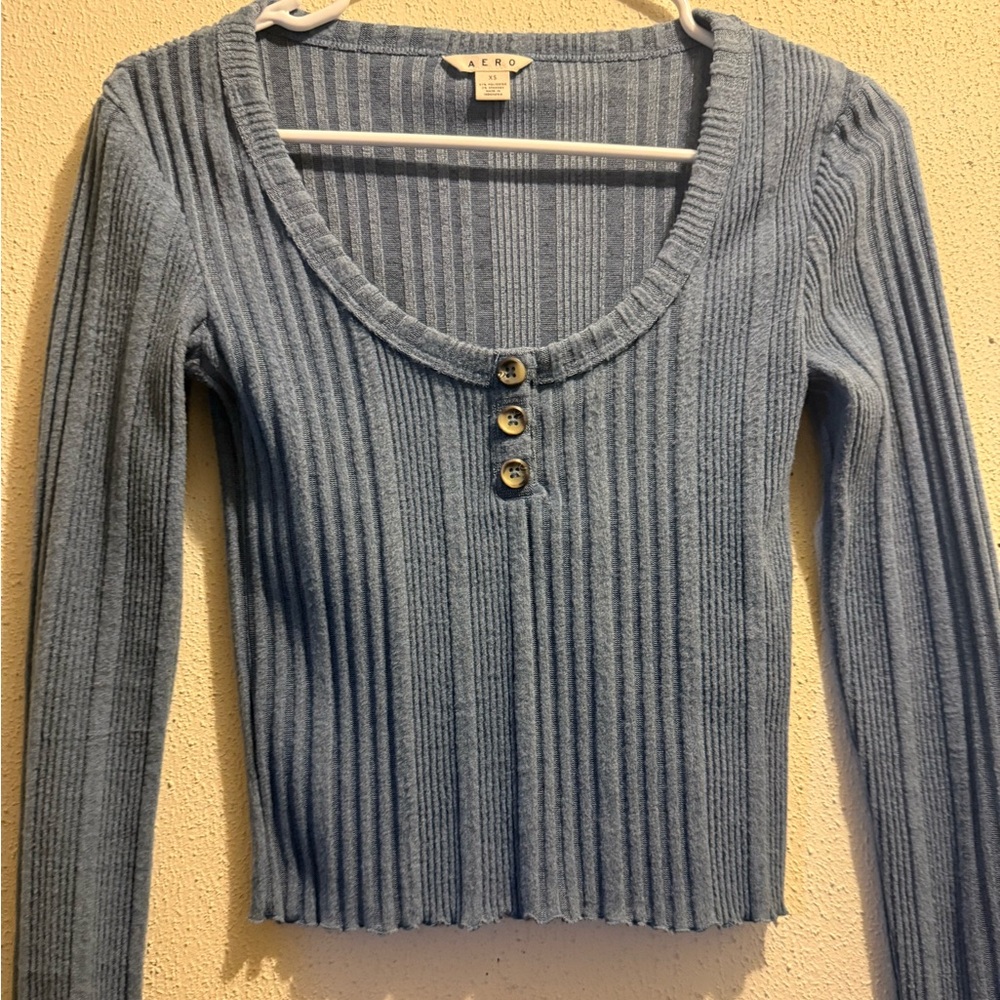 Aeropostale Blue Ribbed Button-Up Blouse
